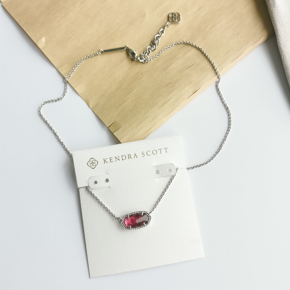 Kendra Scott Elisa Silver Berry Red Glass Pendant Necklace Elegant Jewelry